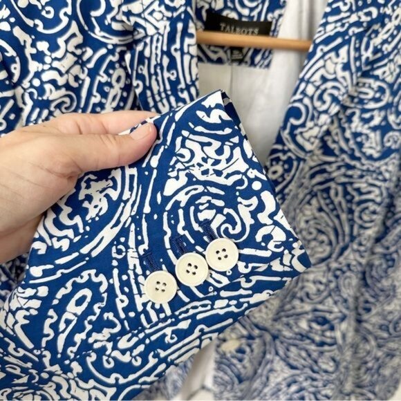 NEW Talbots Blue White Batik Print Cotton Blazer Size 12 P - Picture 3 of 7